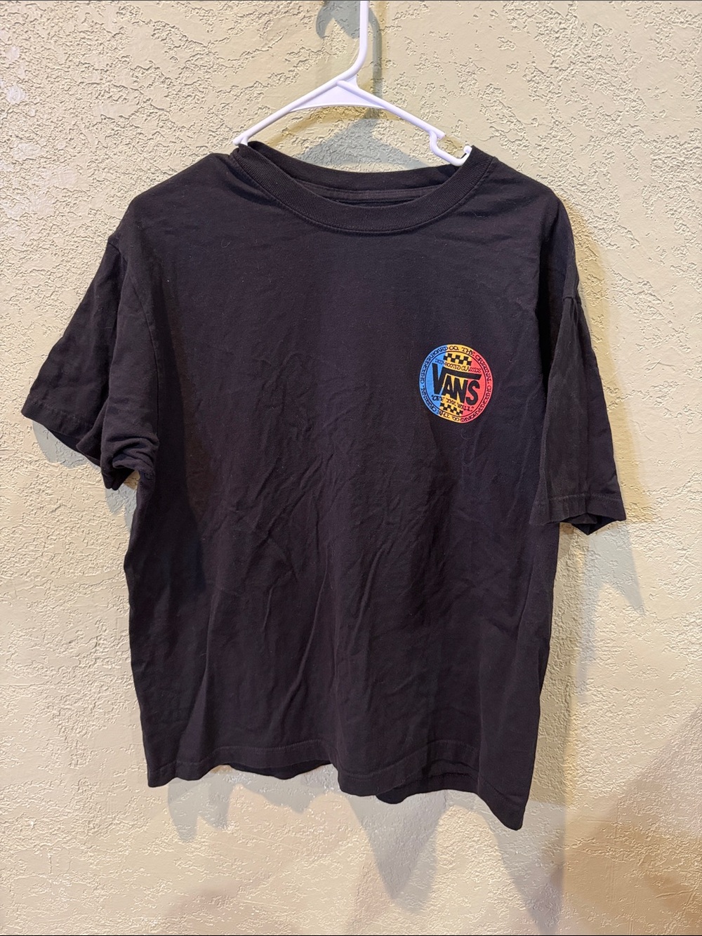 Vans Black Short Sleeve Tee with Rainbow Circle Logo